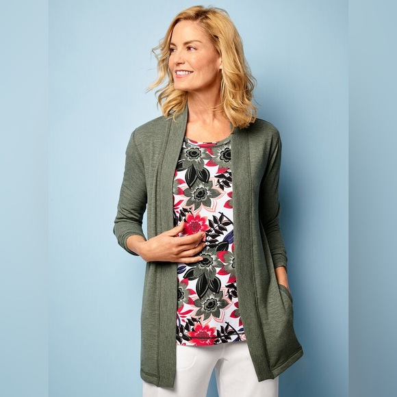 Talbots French Terry Flyaway Cardigan Size 1X Petite - Picture 1 of 11